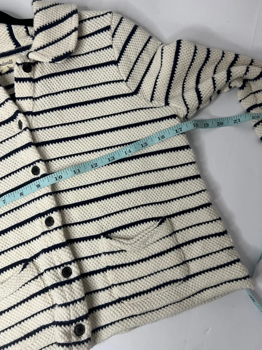 Women’s Madewell Cream and Navy Striped Shawl Collar Cardigan XS - Picture 7 of 8